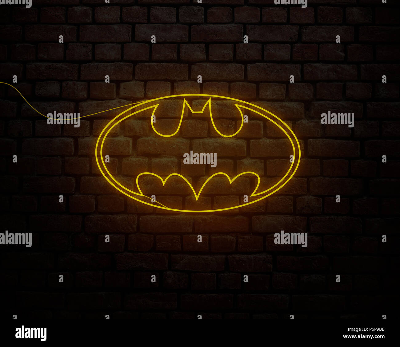 Batman in Neon Style yellowlight Stock Photo