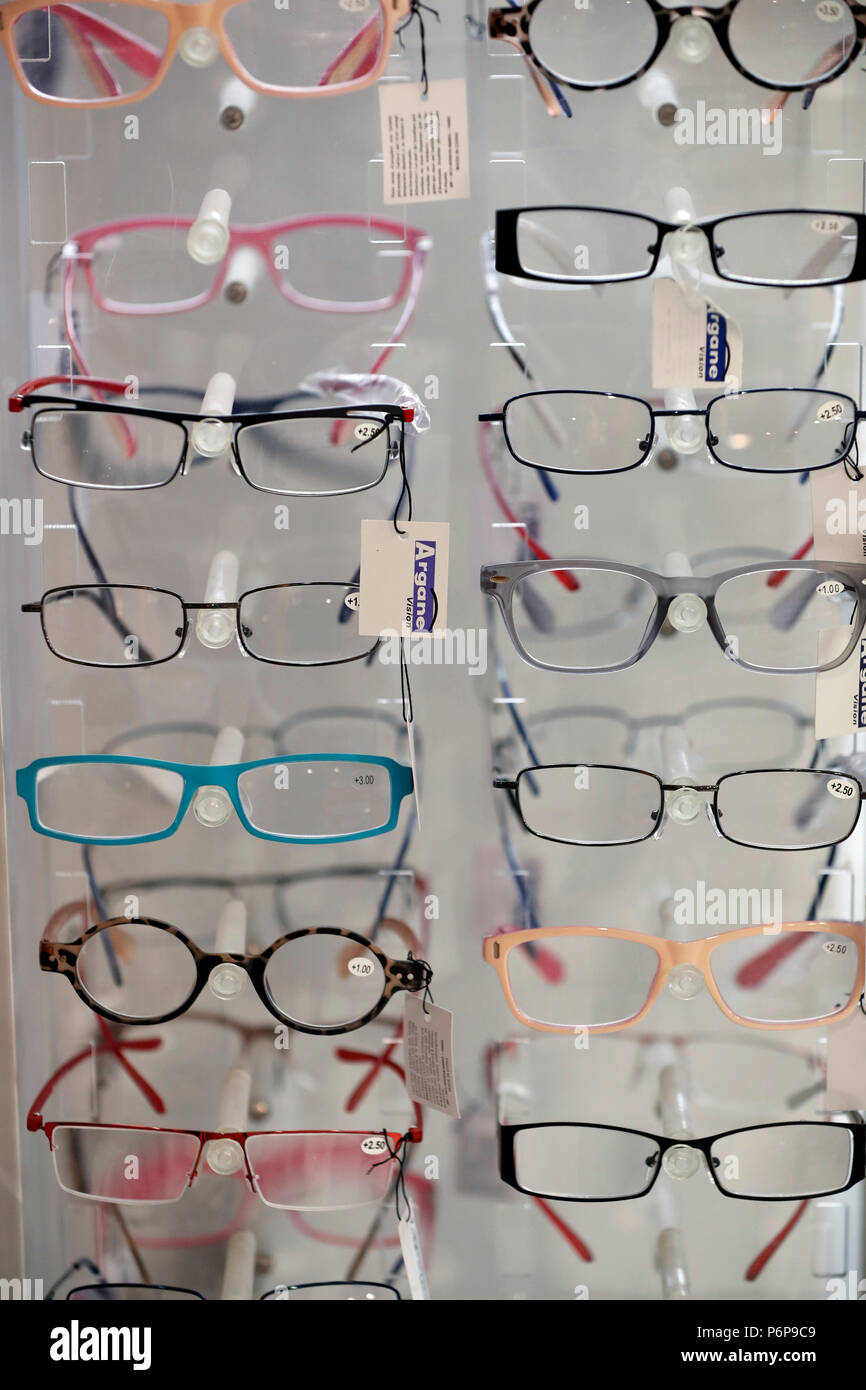 Pharmacy.  Assortment of eyeglasses. France. Stock Photo