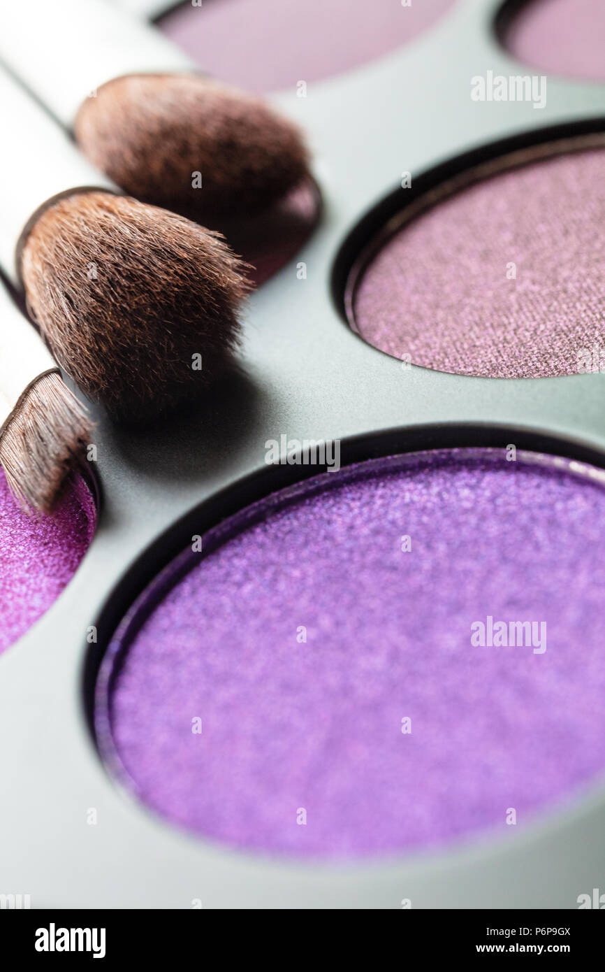Macro close up photogaph of make up or makeup pallet and brushes Stock Photo