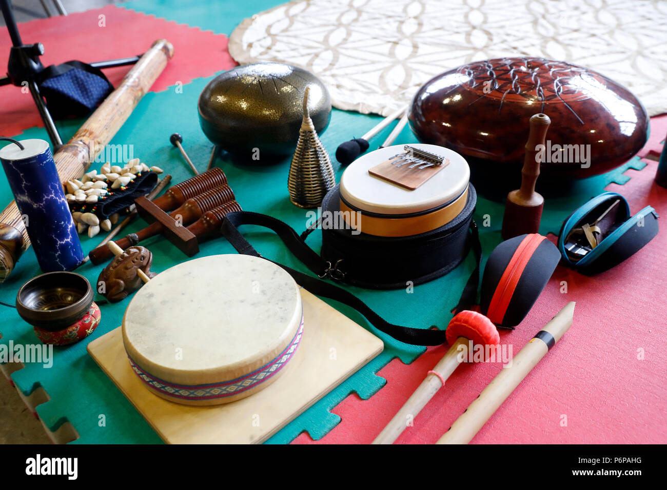 Buddhist folkloric musical instruments. Stock Photo