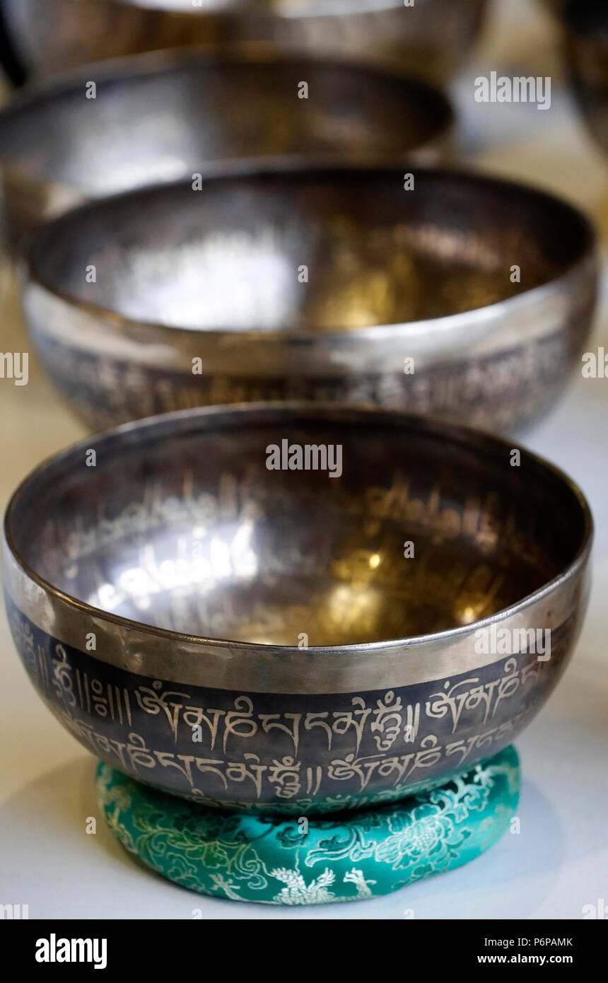 Buddhist singing bowls. Stock Photo