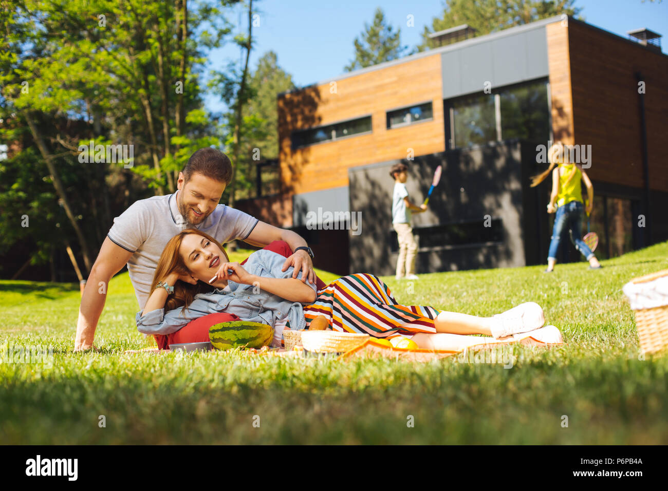 loving-parents-relaxing-in-the-open-air-stock-photo-alamy