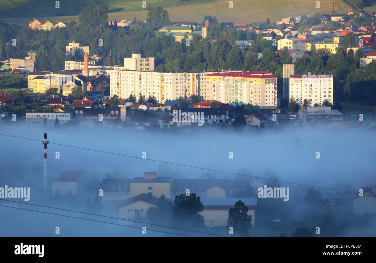 Prefab at morning with mist Stock Photo
