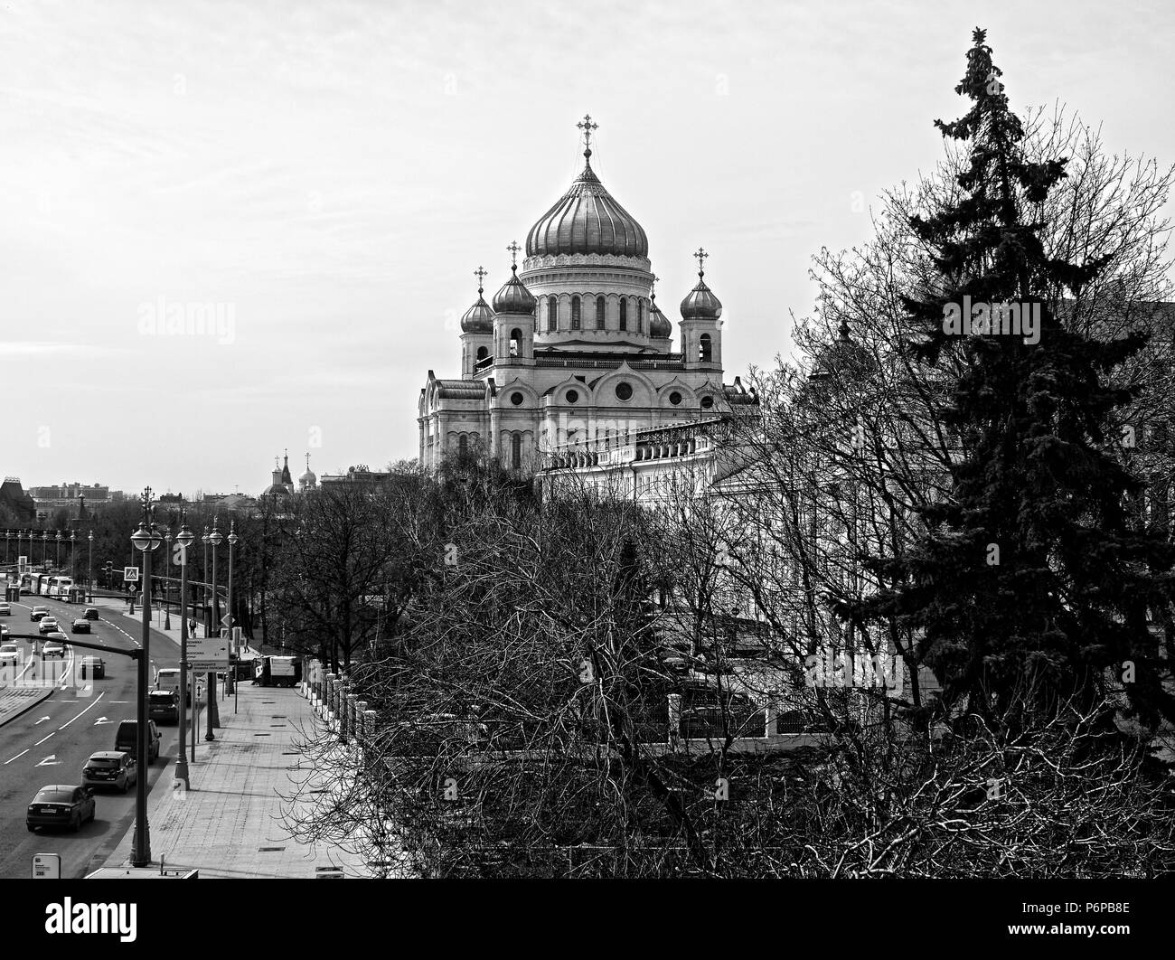 Cathedral of Christ the Savior in Moscow, black and white photo Stock Photo
