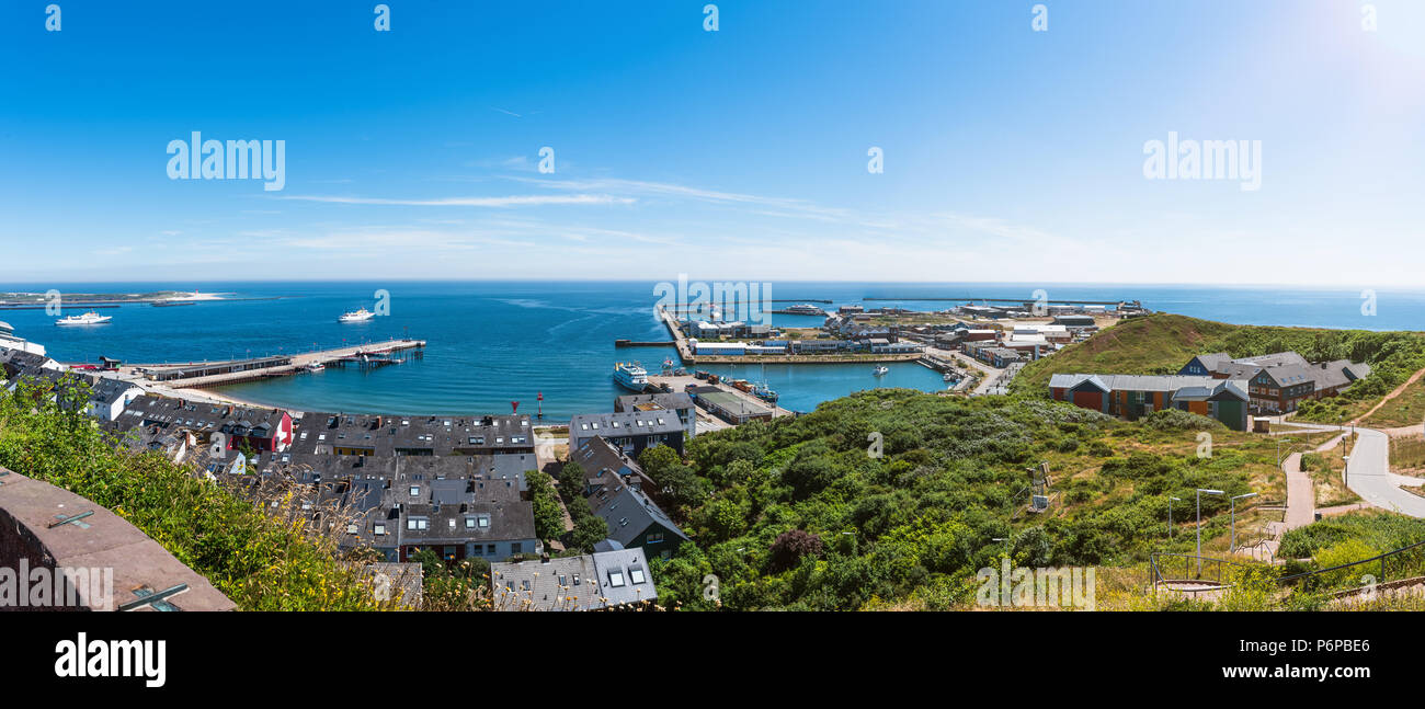 high angle panoramic view of Helgoland Island against blue sea and sky Stock Photo