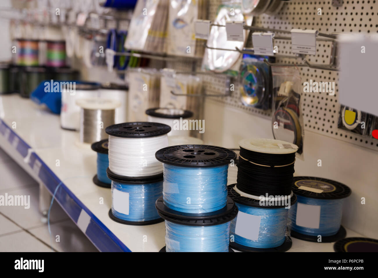 Image of variety for spinning in the sport fishing store Stock Photo