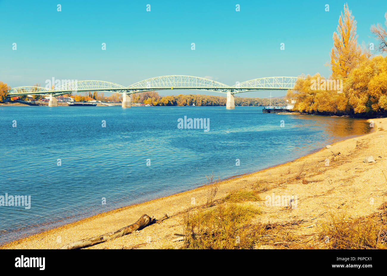 The bridge across the Danube in Hungary - the Maria Valeria bridge in Esztergom Stock Photo