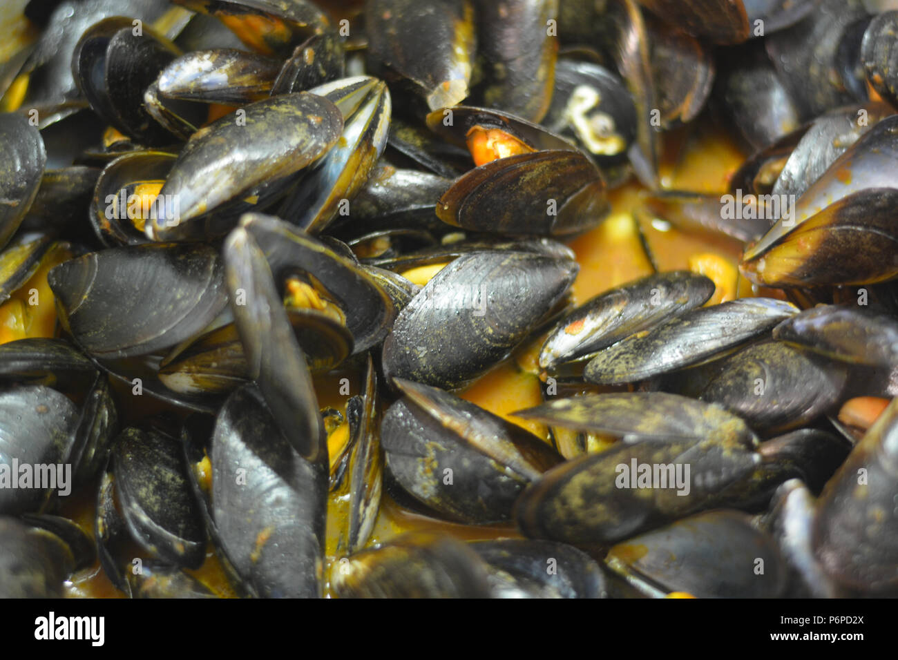 mussels with marinara sauce Stock Photo