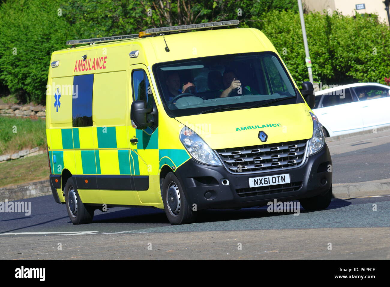 An emergency ambulance arrives at Scarborough to go on duty for the Armed Forces Day event along the seafront. Stock Photo