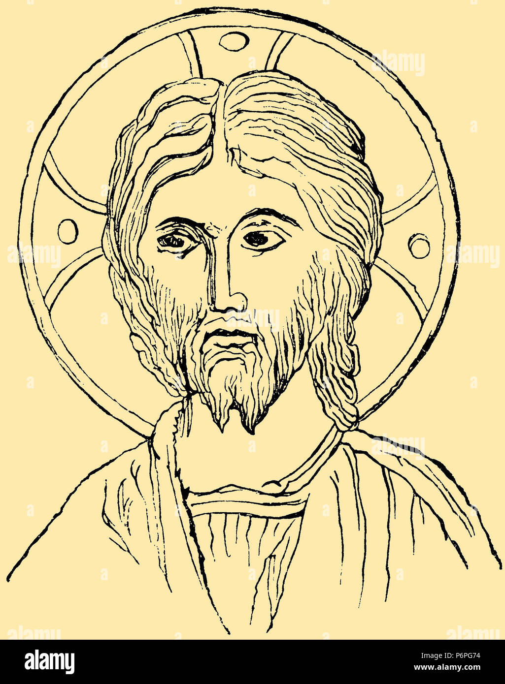 Byzantine head of Christ from a manuscript of the 12th century, Stock Photo
