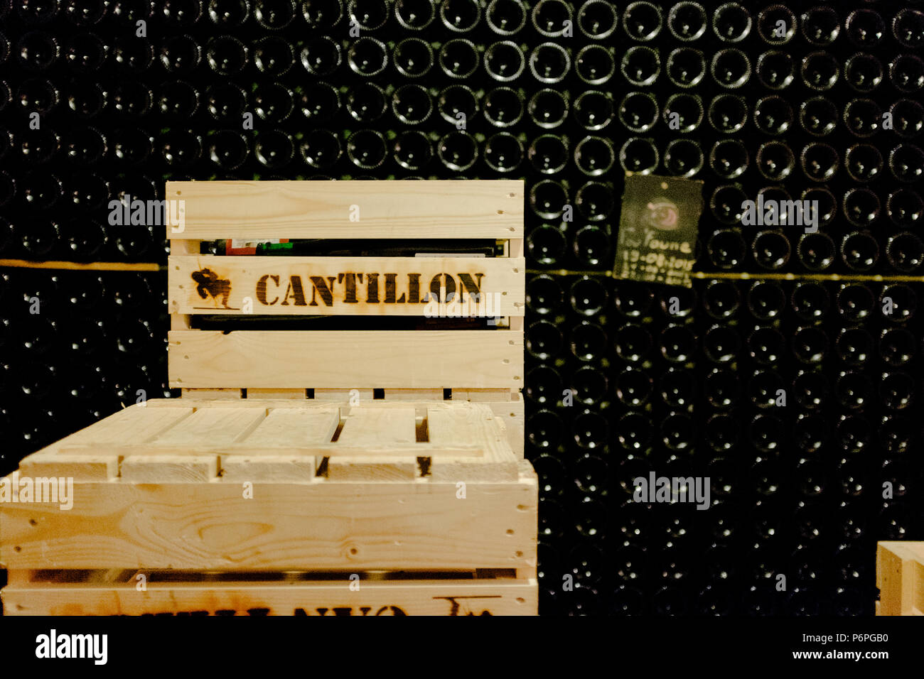 Cantillion cases and bottles in brewery Stock Photo