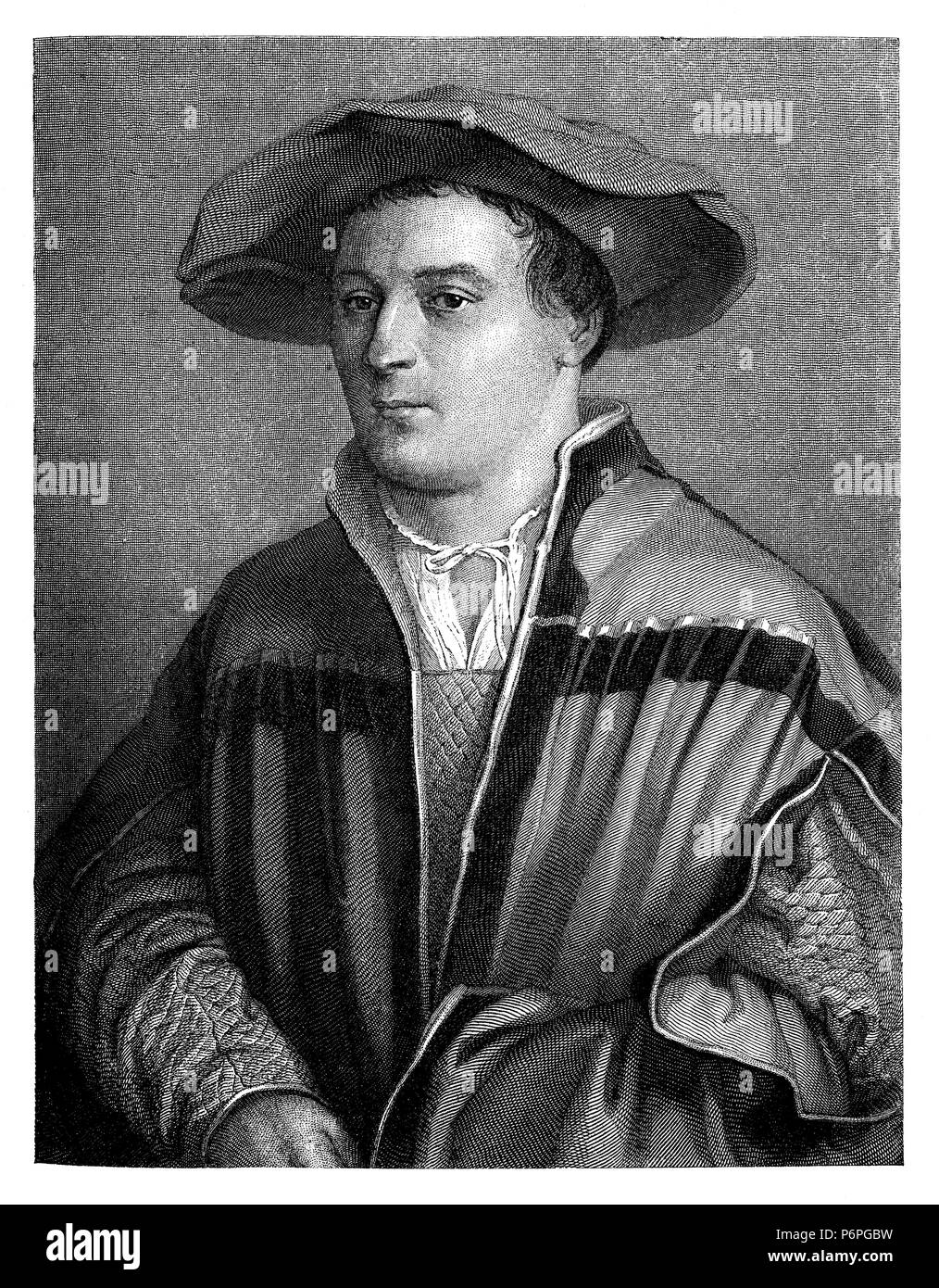 Hans Holbein the Younger. After the self-portrait engraved by Friedrich Weber, Hans Holbein der Jüngere Stock Photo