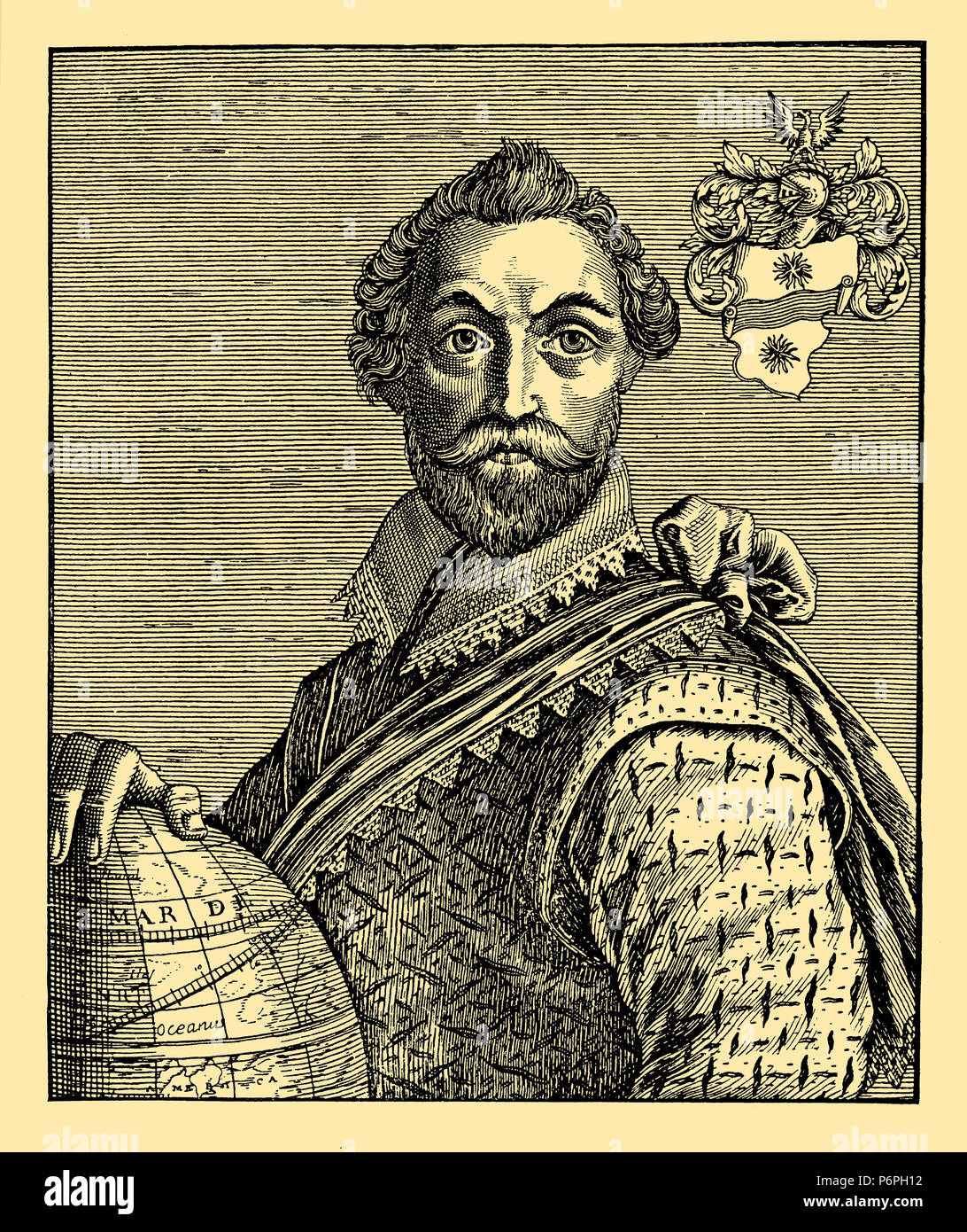Francis Drake. After the engraving by Nicolas de Larmessin, 1899 Stock