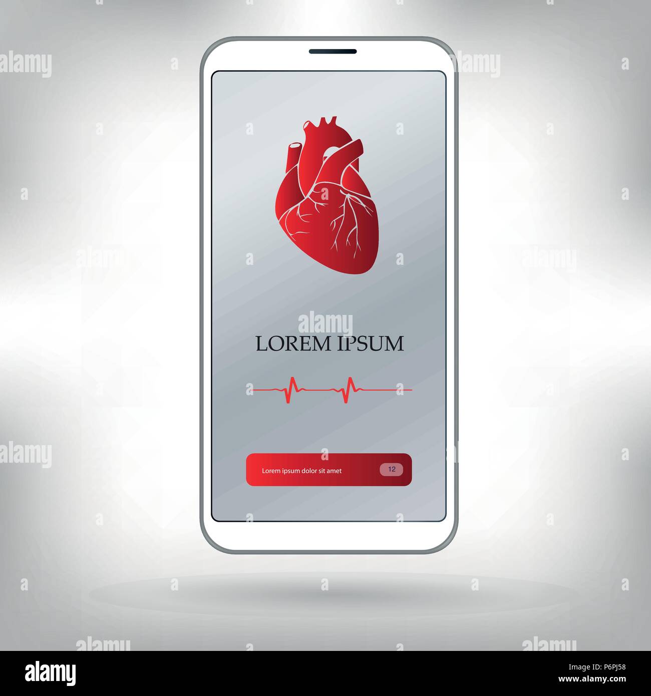 red heart shape with pulse line, doctor\u0027s hand holding a stethoscope