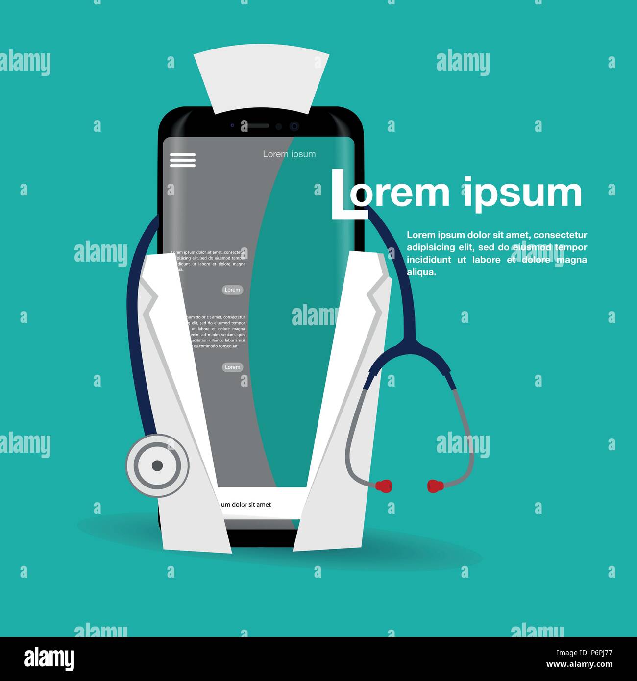 doctor\u0027s hand holding a stethoscope through the phone screendoctor\u0027s hand holding a stethoscope through the phone screen checking pulse tele, online, remote medicine flat concept illustration