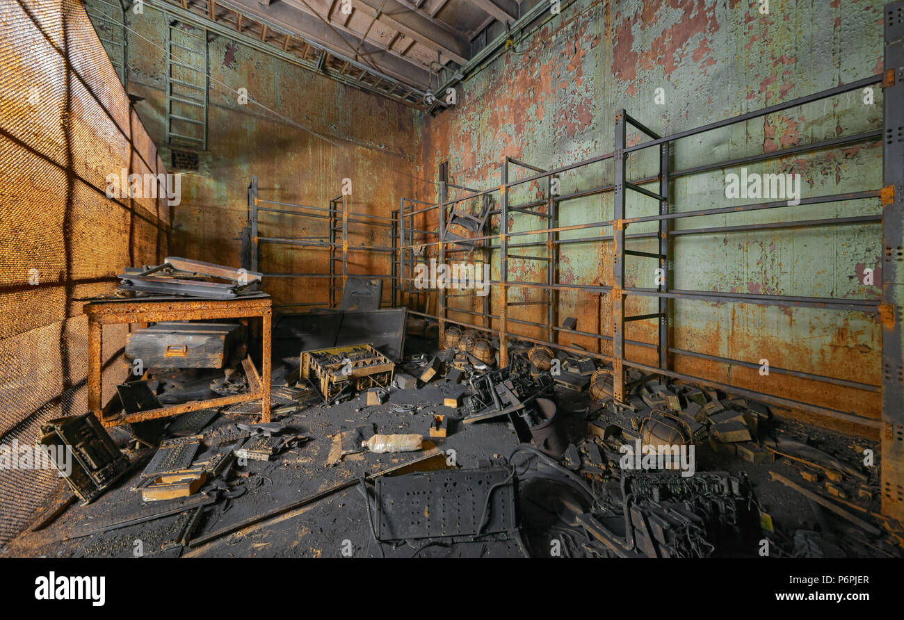 After a fire in an old industrial room Stock Photo