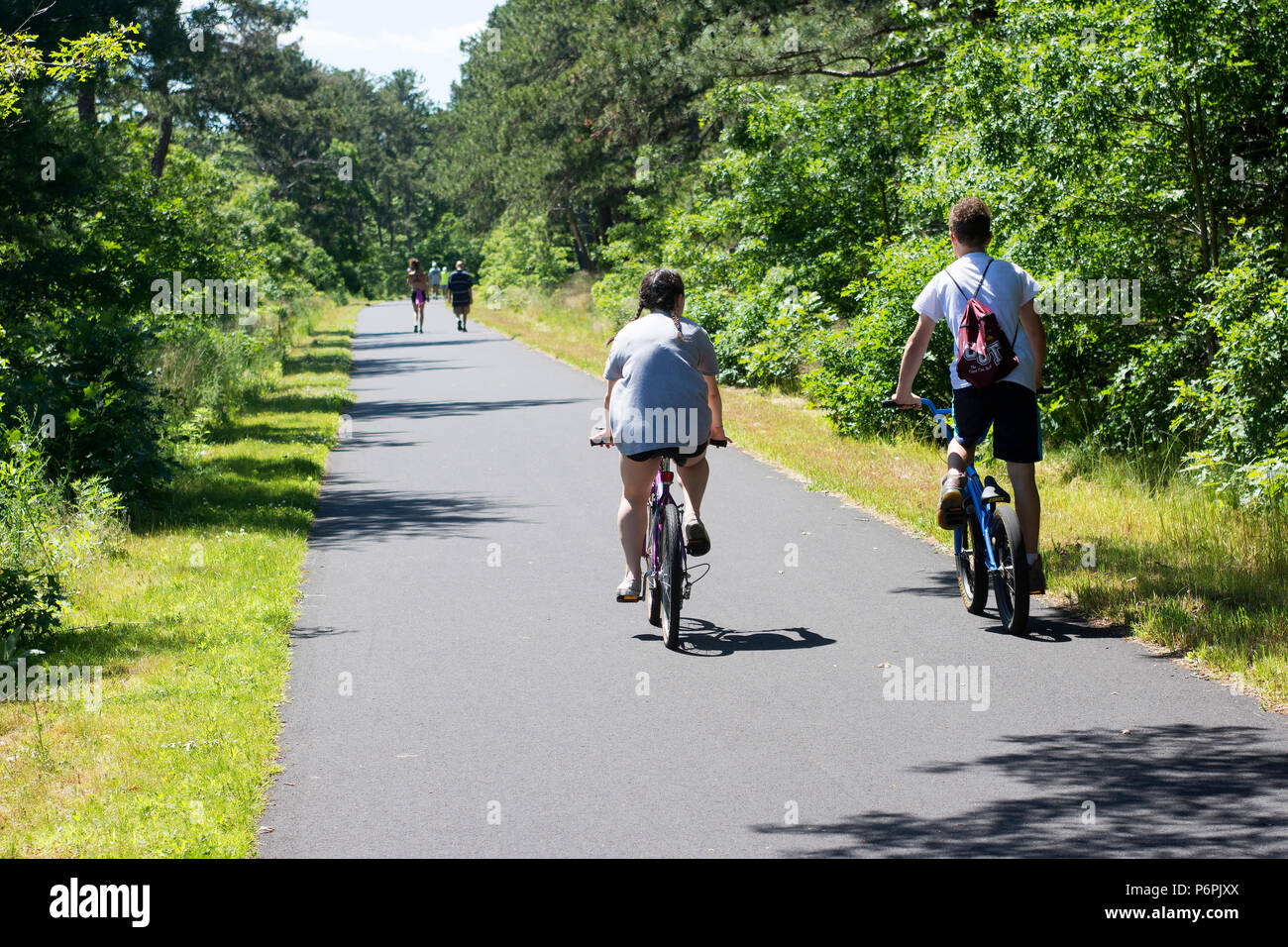 Bikes along the Cape Cod Rail Trail bike path in Dennis, Massachusetts, USA Stock Photo Alamy