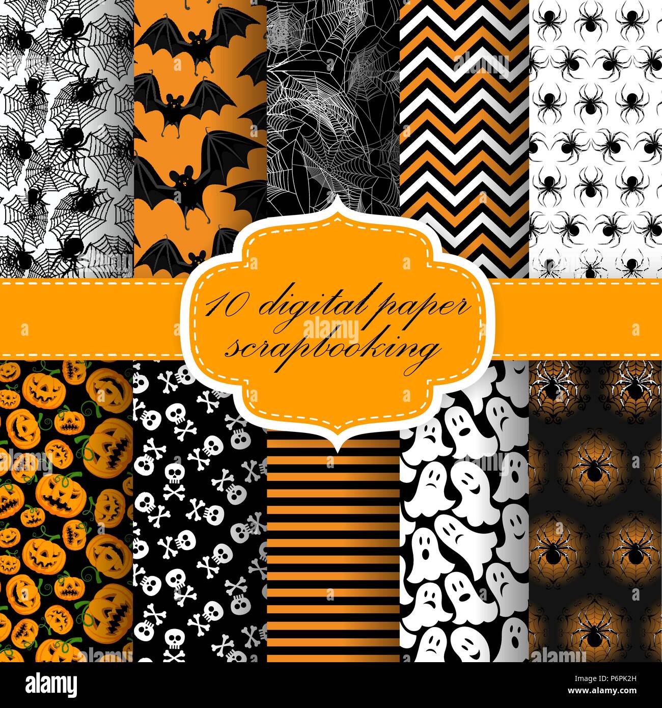 Download Vector Collection Of Halloween Themed Seamless Backgrounds Halloween Digital Paper For Scrapbook Stock Vector Image Art Alamy