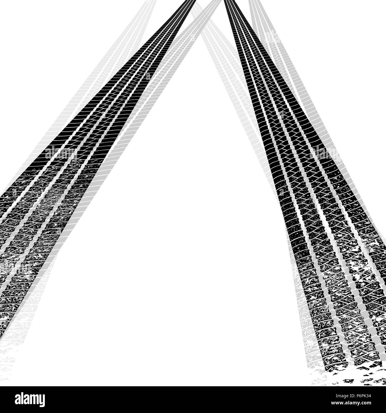 Road with traces of tires.Black and white.Clipping Mask. Stock Vector