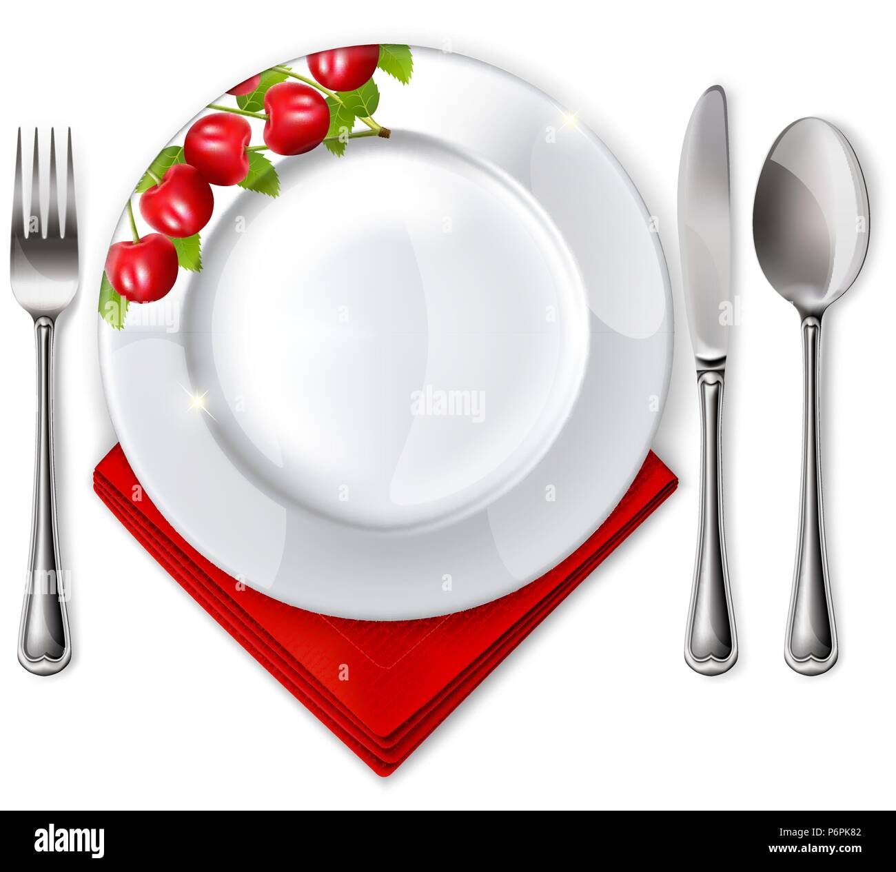 Empty plate with spoon, knife and fork on a white background. Mesh.  Clipping Mask Stock Vector Image & Art - Alamy