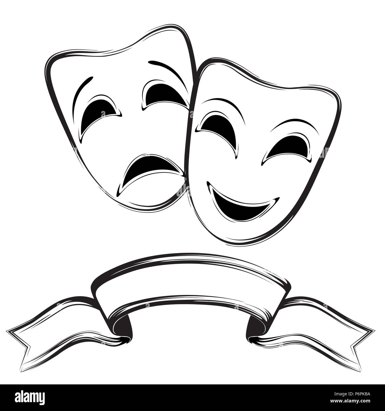 Theatrical mask on a white background. Black and white. Isolated Stock Vector
