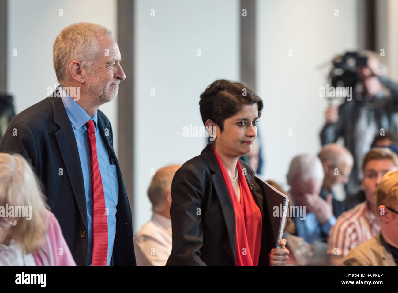 2 Savoy Place, London, UK. 30th June 2016. Jeremy Corbyn delivers a speech on Labour Party anti-Semitism inquiry findings. Inquiry chair Shami Chakrab Stock Photo