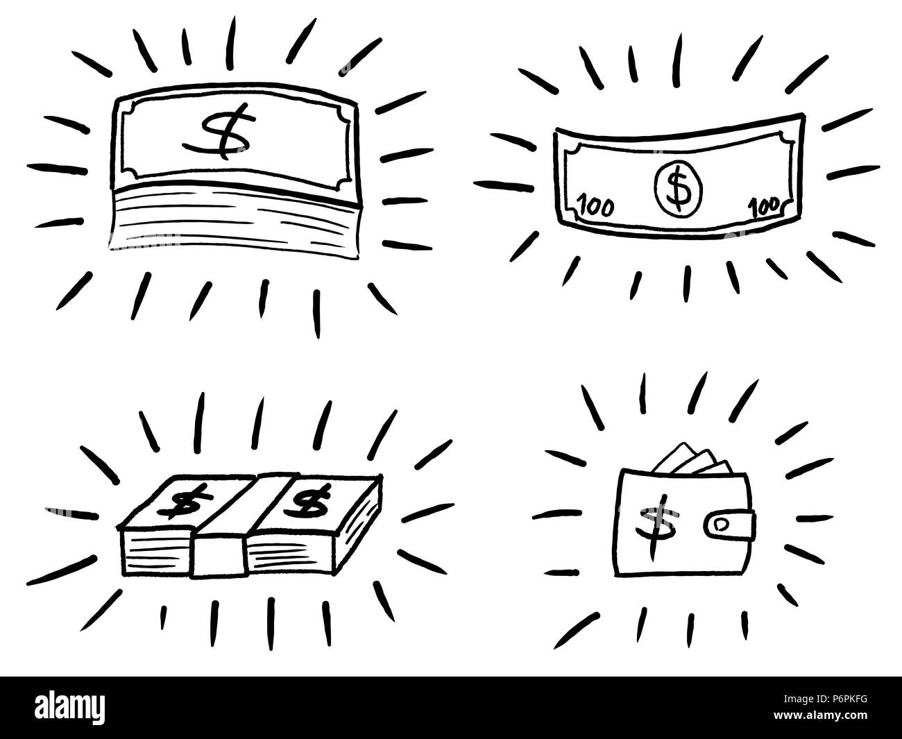 Business Doodle Illustration Sketchy Style Money Icons Banknotes - business doodle illustration sketchy style money icons banknotes and wallet