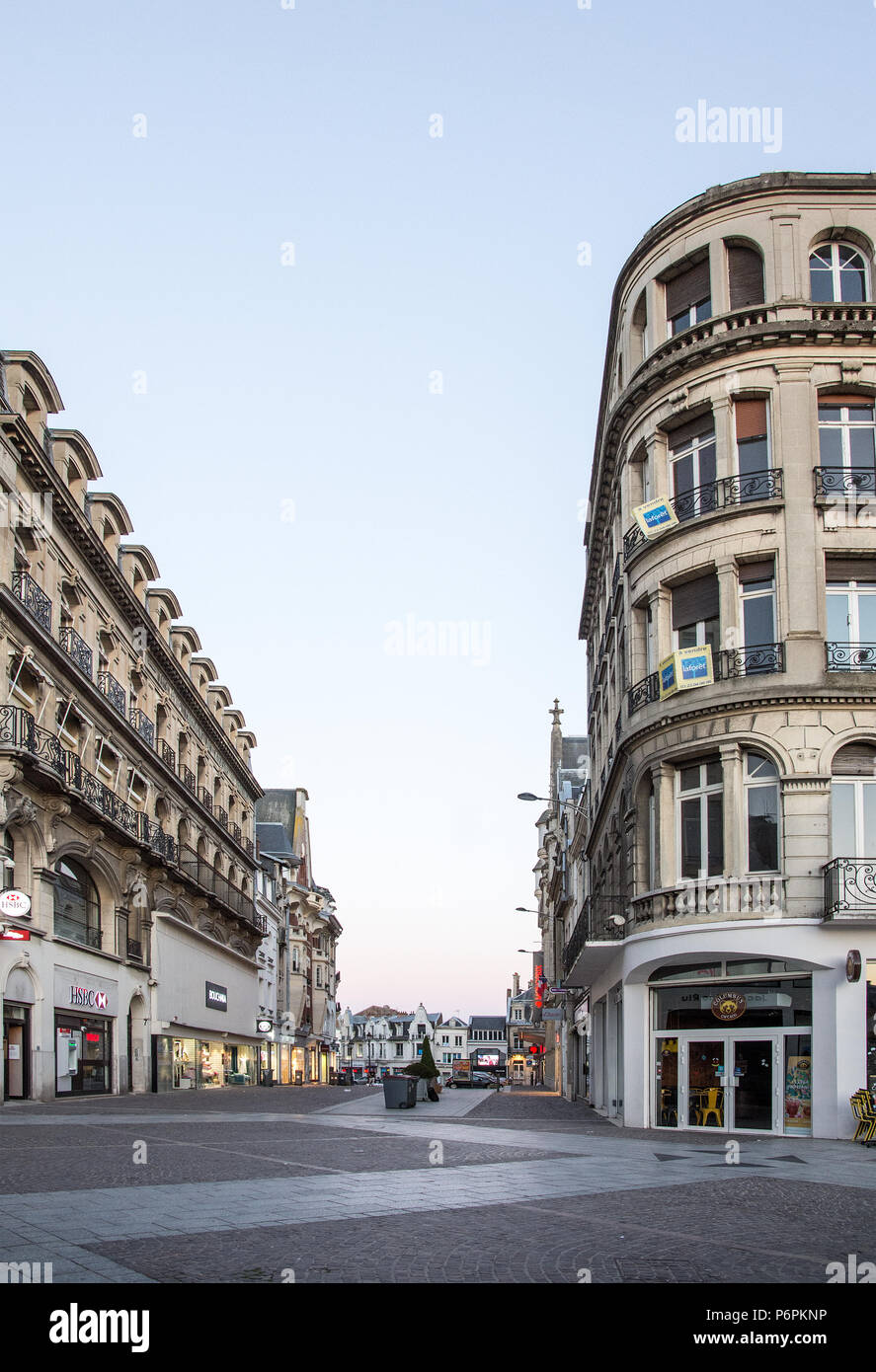 Shops and buildings in Rue de la Sellerie St Quentin Aisne France Stock Photo