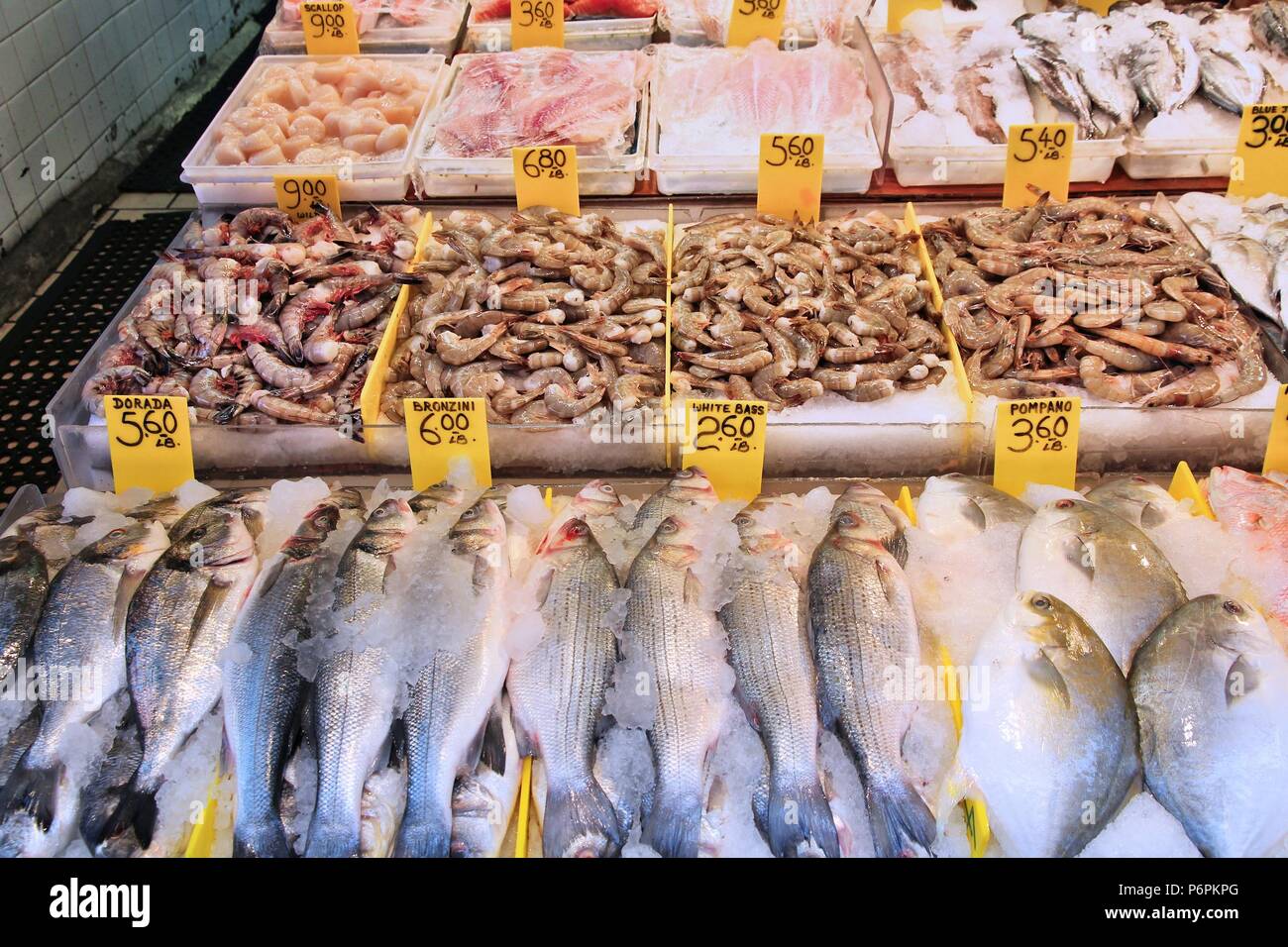 Fish market in Chinatown, Lower Manhattan, New York. Seafood store