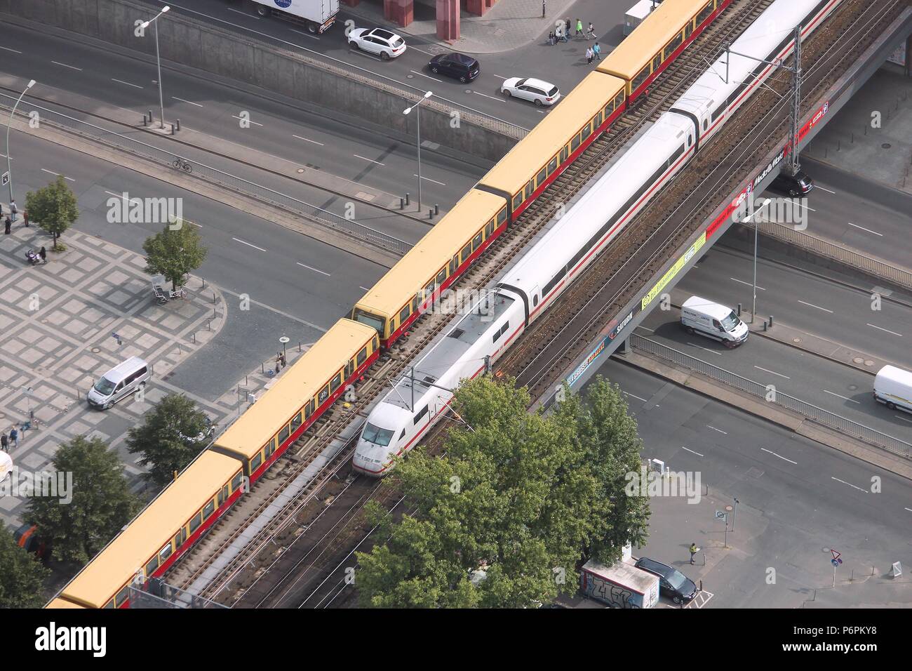 BERLIN, GERMANY - AUGUST 26, 2014: People ride Intercity train in Berlin. In 2009 ICE Express trains carried more than 77 million passengers. Stock Photo
