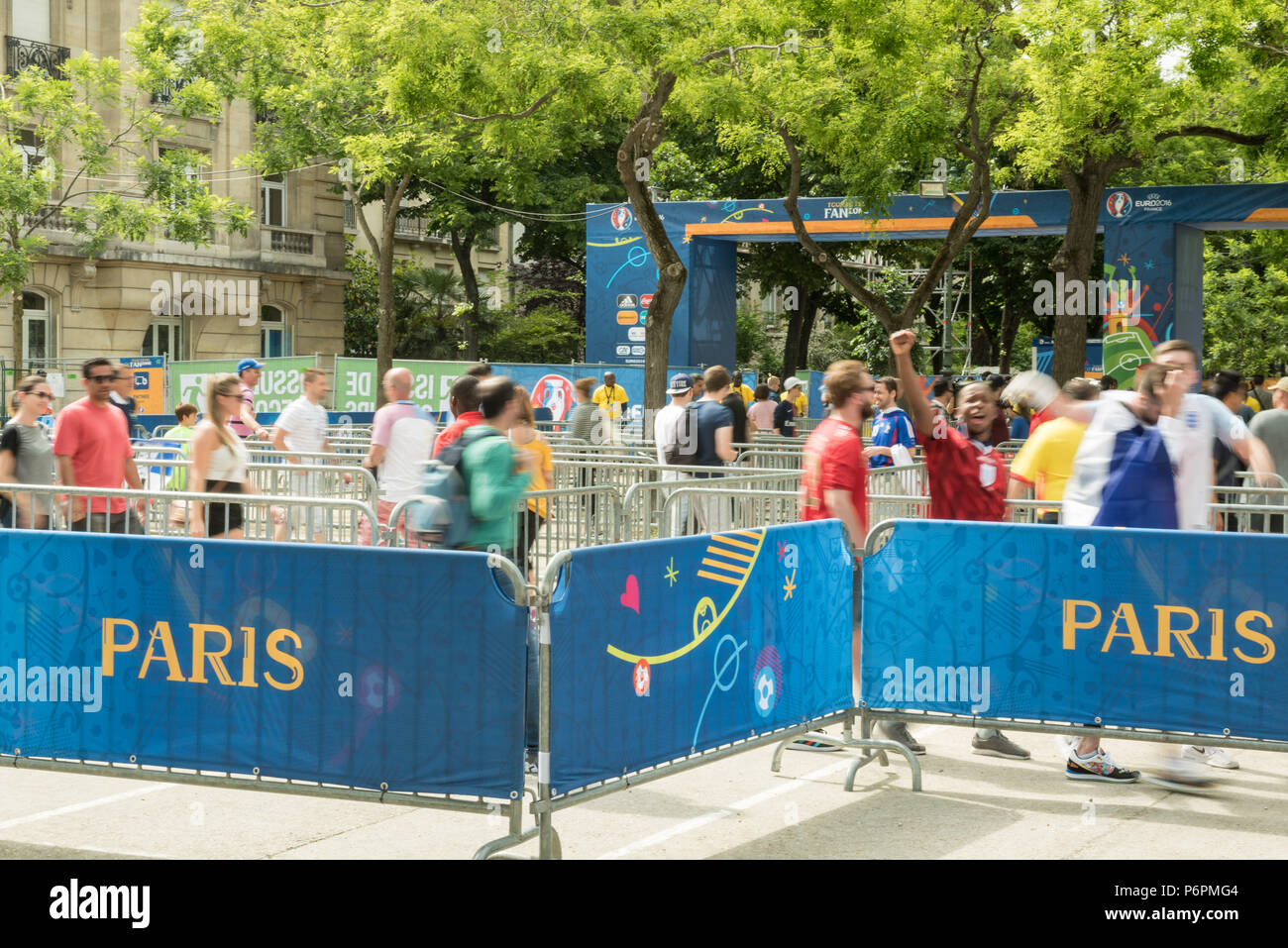 Eiffel Tower Fan Zone Entrance 2, Paris, France. 10th June, 2016. Fans