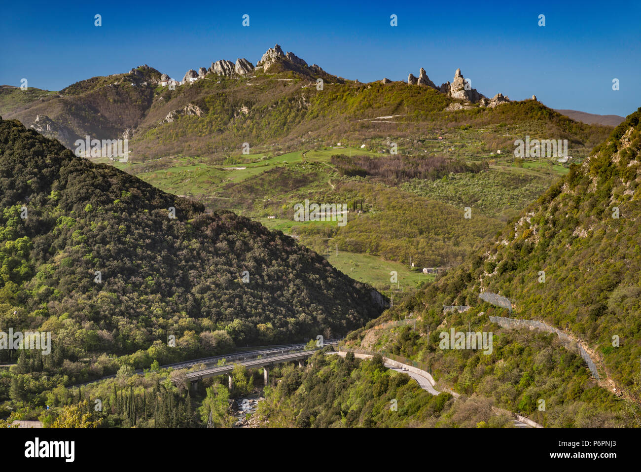 Dolomiti Lucane range in Lucanian Apennines, view over Basento Valley ...