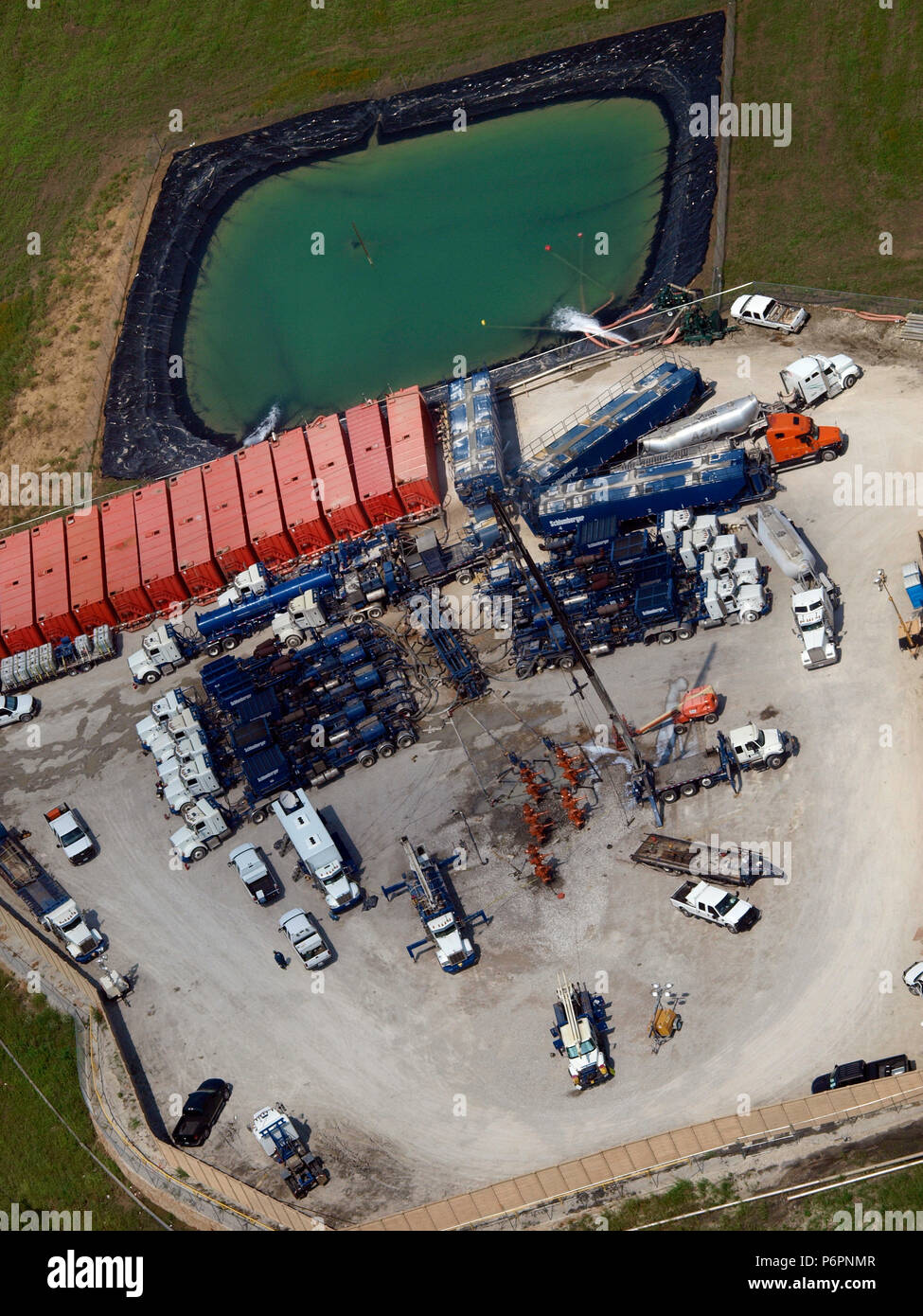 High Pressure fracturing and horizontal drilling in north Texas, Barnett Shale Field,started the petroleum industry success that has made the United States a leader in oil and natural gas. Stock Photo