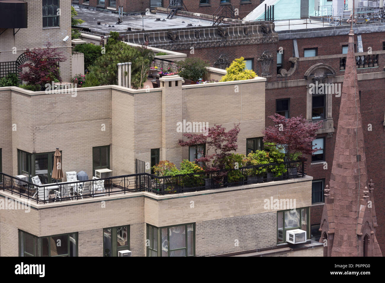 Balcony gardens on Midtown Manhattan Apartment Building, NYC, USA 2018