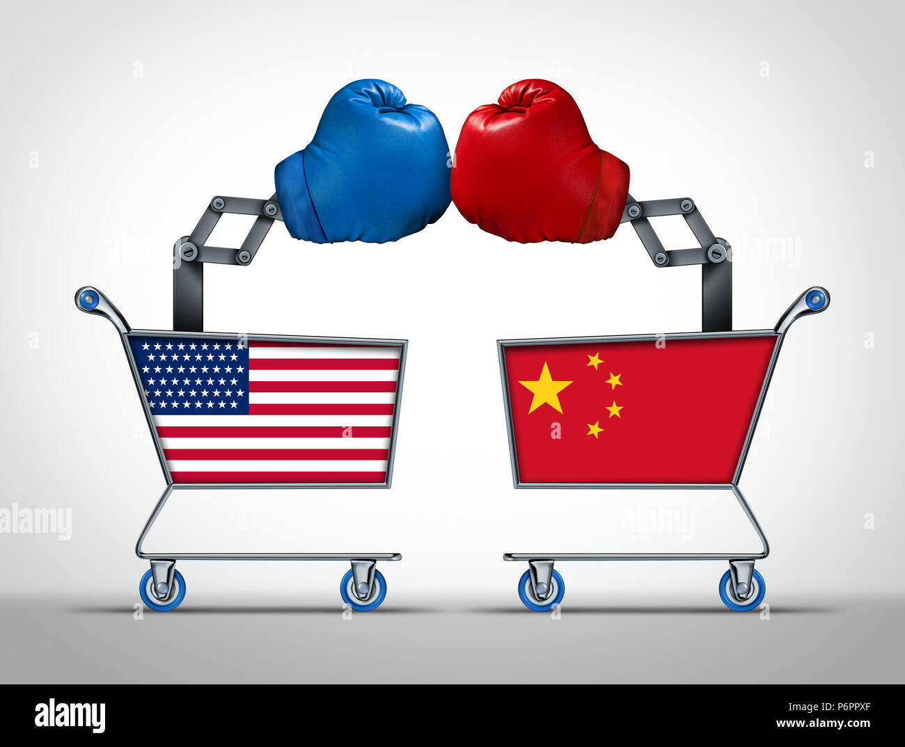 United States and China trade war and economic tariff dispute and financial market negotiation between the American and Chinese governments. Stock Photo