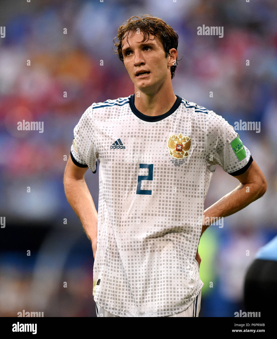 Samara, Russia - June 25, 2018. Russian defender Mario Fernandes during FIFA World Cup 2018 match Uruguay vs Russia. Stock Photo