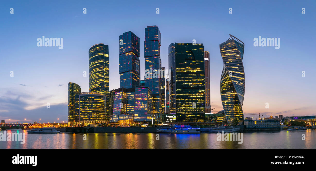 Moscow panorama sunset city skyline at business center district and Moscow River, Moscow, Russia Stock Photo
