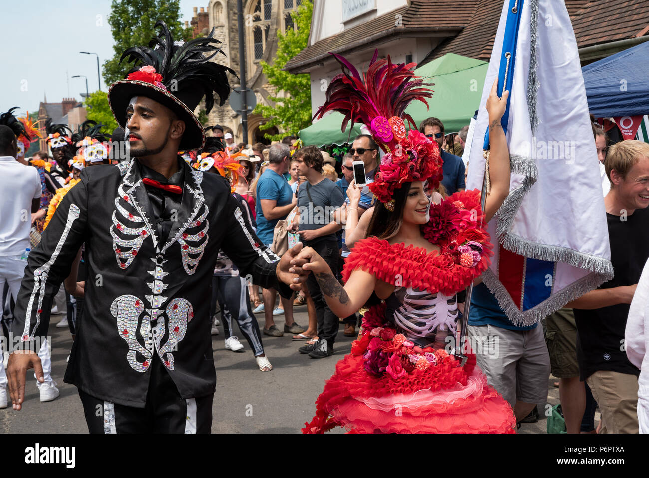 Oxford, UK. 1st July 2018. The annual Cowley Road Carnival was estimated to have drawn in 50,000 revellers to East Oxford. The hot and sunny day reached 28 degrees. This years parade theme was based upon Ôicons of artÕ. The carnival was organised by charity Cowley Road Works. Credit: Stephen Bell/Alamy Live News. Stock Photo