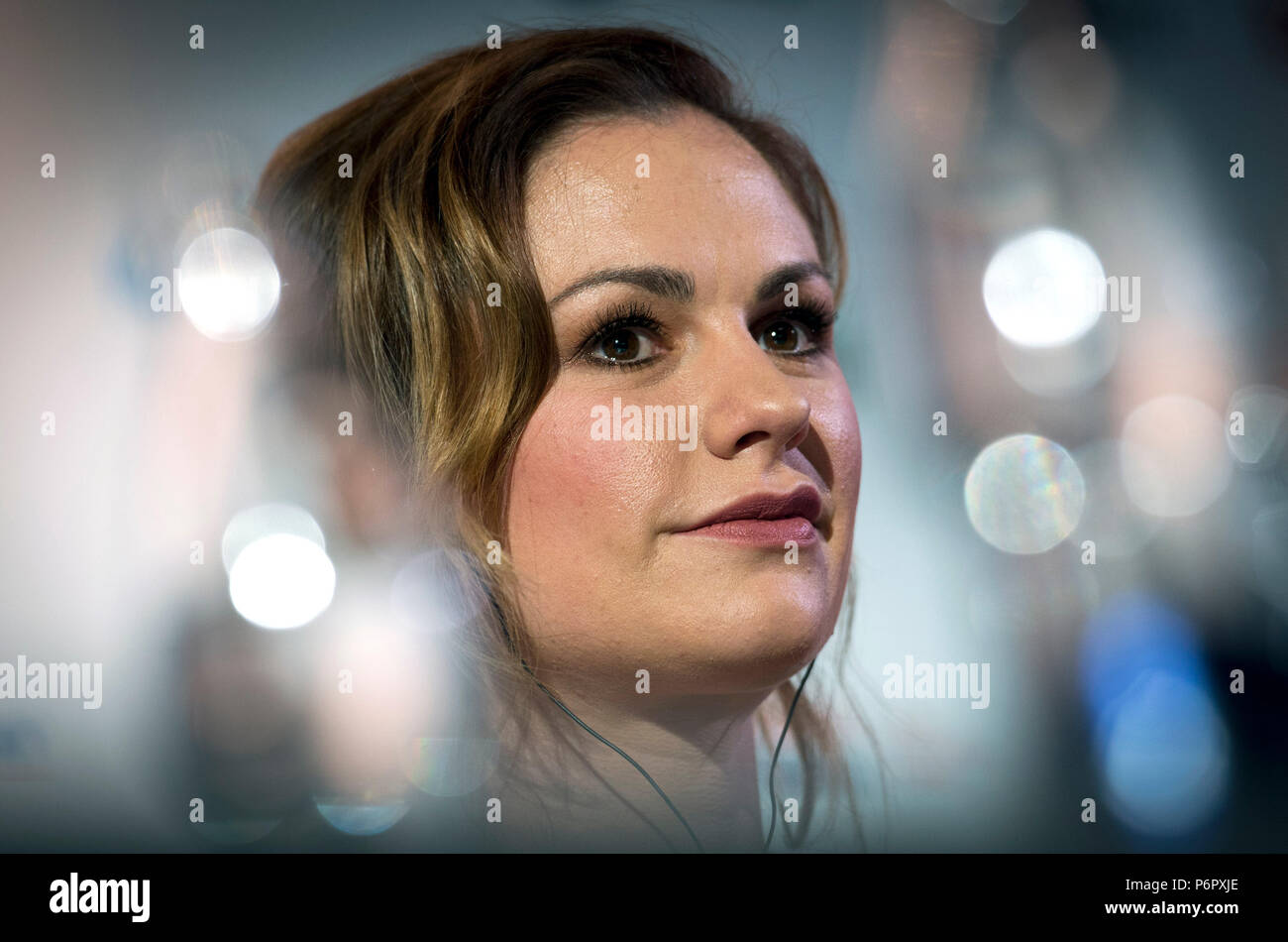 Karlovy Vary, Czech Republic. 01st July, 2018. Actress Anna Paquin attends a news conference to Moyer's film The Parting Glass at the screening in Thermal Hotel during the International Film Festival in Karlovy Vary, Czech Republic, on July 1, 2018. (CTK Photo/Katerina Sulova Stock Photo
