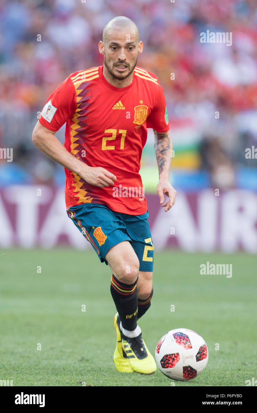Moscow, Russland. 01st July, 2018. David SILVA (ESP) with Ball, individual action with ball, action, full figure, portrait, Spain (ESP) - Russia (RUS) 3: 4 iE, Round of 16, Game 51, on 01.07.2018 in Moscow; Football World Cup 2018 in Russia from 14.06. - 15.07.2018. | usage worldwide Credit: dpa/Alamy Live News Stock Photo
