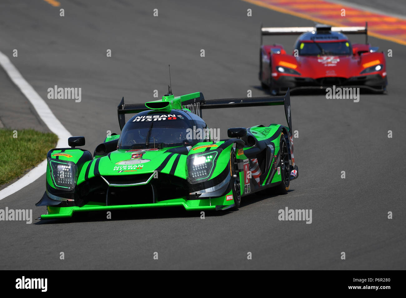 Watkins Glen, New York, USA.  1st July, 2018. The #2 Tequila Patron ESM, Nissan DPi driven by Scott Sharp, of the United States, Ryan Dalziel, of Great Britain and Olivier Pla, of France prior to the IMSA WeatherTech SportsCar Championship Sahlen's Six Hours of The Glen on Sunday July 1, 2018 at Watkins Glen International in Watkins Glen, New York. Rich Barnes/CSM/Alamy Live News Stock Photo