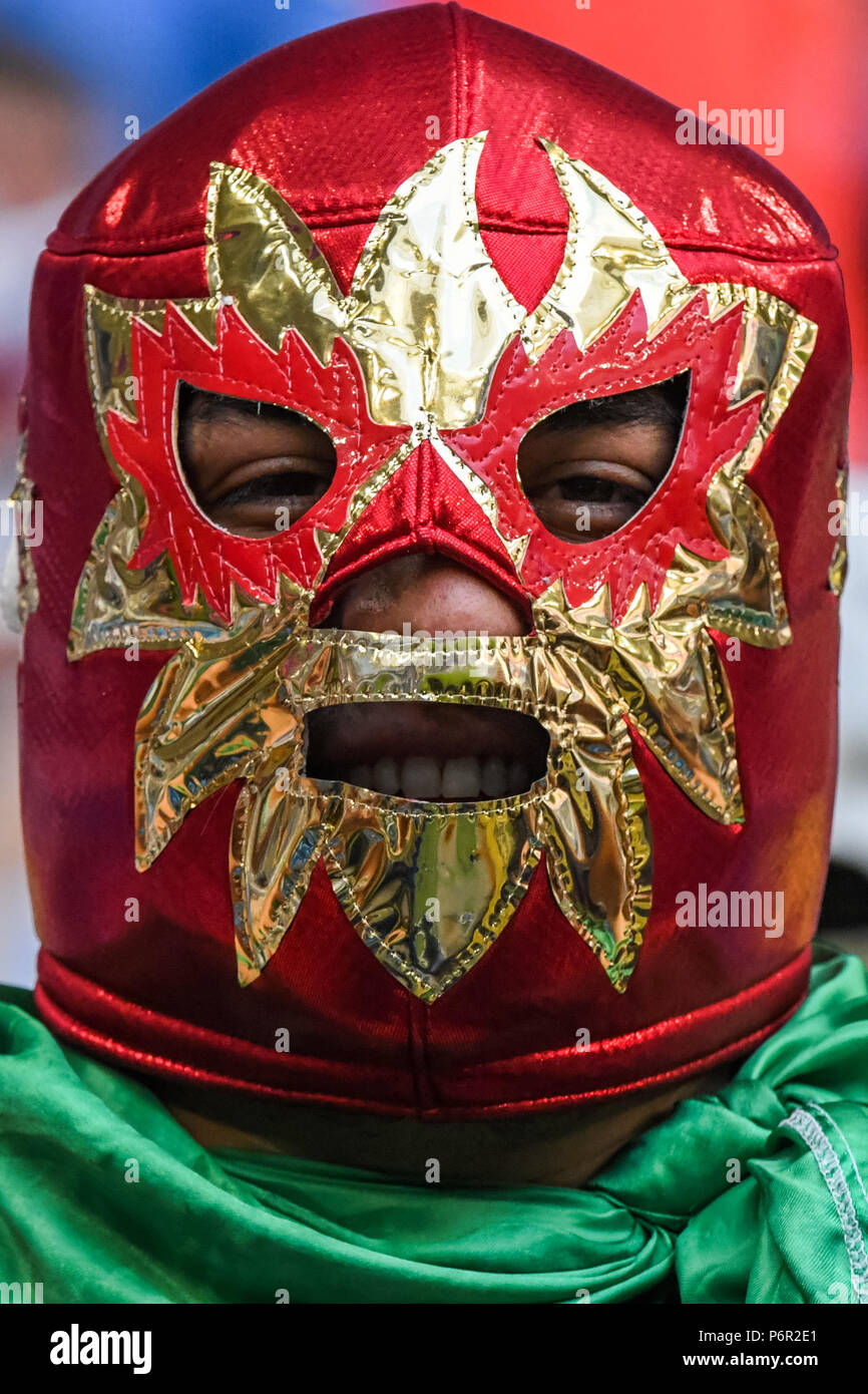 Samara Arena, Samara, Russia. 2nd July, 2018. FIFA World Cup Football, Round of 16, Brazil versus Mexico; Mexican fan with face mask Credit: Action Plus Sports/Alamy Live News Stock Photo