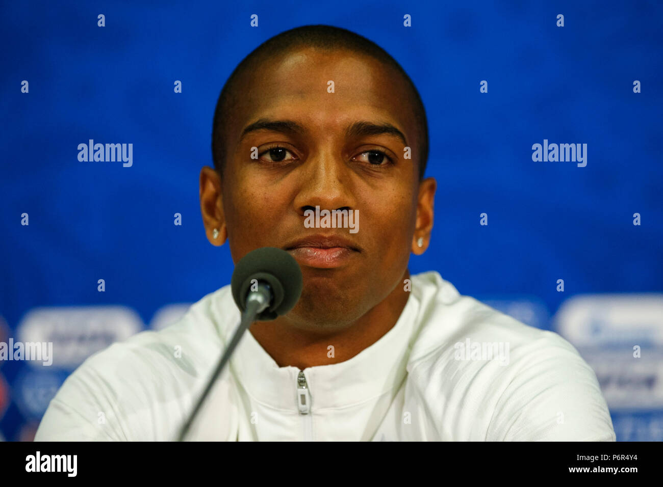 Ashley Young of England during an England press conference, prior to their 2018 FIFA World Cup Round of 16 match against Colombia, at Spartak Stadium on July 2nd 2018 in Moscow, Russia. (Photo by Daniel Chesterton/phcimages.com) Stock Photo