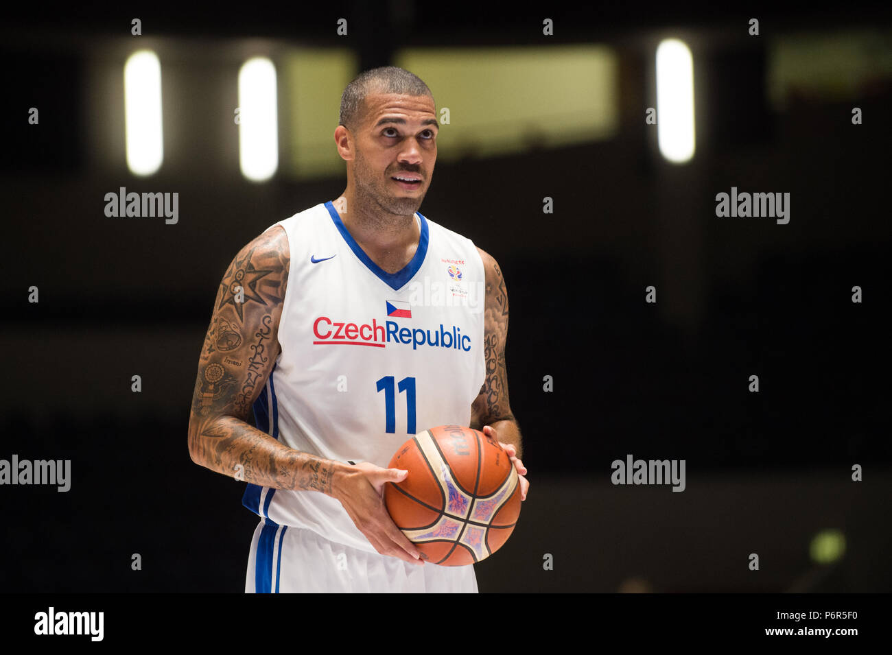 Pardubice, Czech Republic. 02nd July, 2018. Blake Schilb (CZE) in action  during the Czech Republic vs Bulgaria match, qualifier for 2019 basketball  world cup, in Pardubice, Czech Republic, on July 2, 2018.