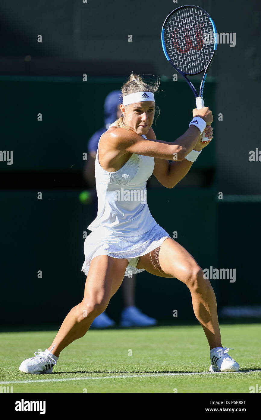 London, 2nd July, 2018. Arantxa Rus (NED) : Arantxa Rus of the Netherlands during the Women's singles first round match of the Wimbledon Lawn Tennis Championships against Serena Williams of