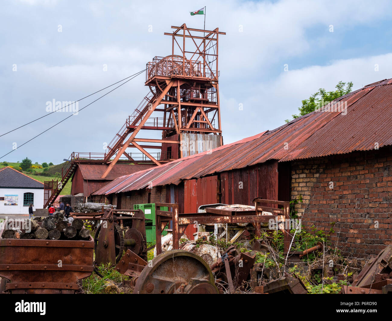 Rusting Machinery and Pit Head Winding Gear Big Pit National Coal Museum Blaenavon Torfaen Gwent Wales Stock Photo