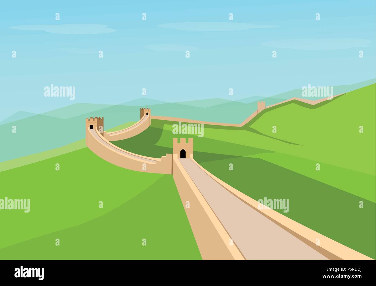 Great Wall of China in flat vector art design Stock Vector Image & Art ...