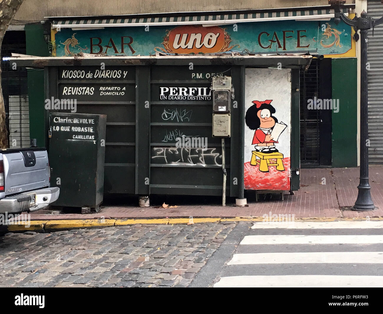 Mafalda cartoons on a newspaper stand in Buenos Aires, Argentina Stock Photo