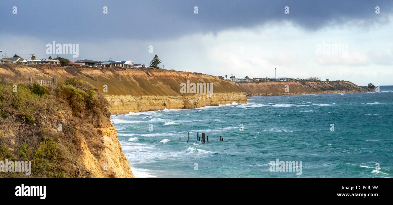 Storm clouds crossing the coastline from the St Vincent Gulf over the Port Willunga limestone