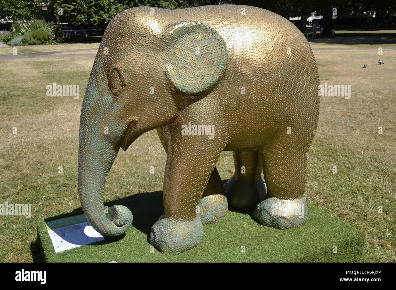 An elephant sculpture in Grosvenor Square, Mayfair London as part of the 2018 Elephant parade to highlight the plight of Asian elephants Stock Photo